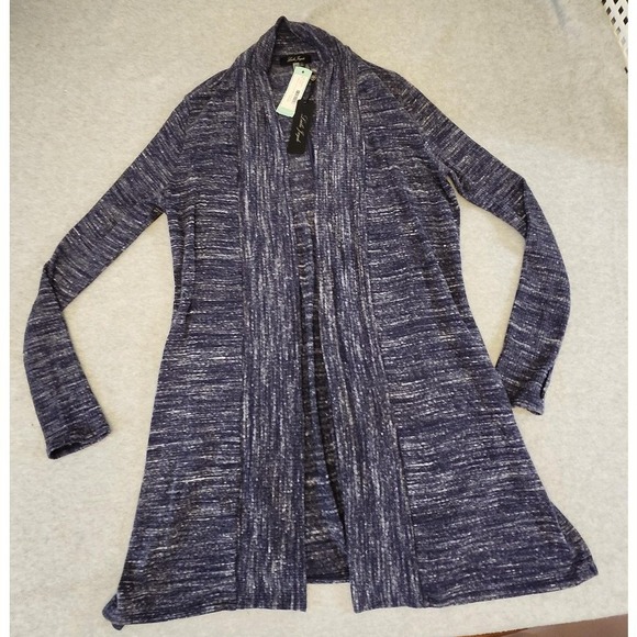Laila Jayde Cardigan Womens Large Navy Tonia Ribbed Side Slit Duster Made USA - Picture 1 of 16